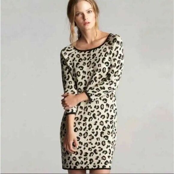 Velvet Graham & Spencer Cashmere Leopard Print Sweater Dress Size Small Tan Luxe - Picture 1 of 9